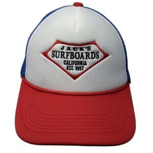 Jack's Surfboards Trucker Hat White Blue Red OSFM California Mesh Back Rope Logo